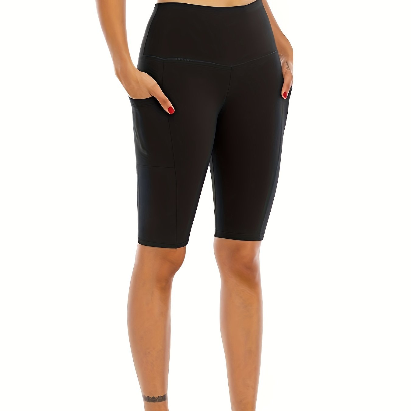High Waist Stretch Sports Shorts with Pocket Tummy Control Activewear