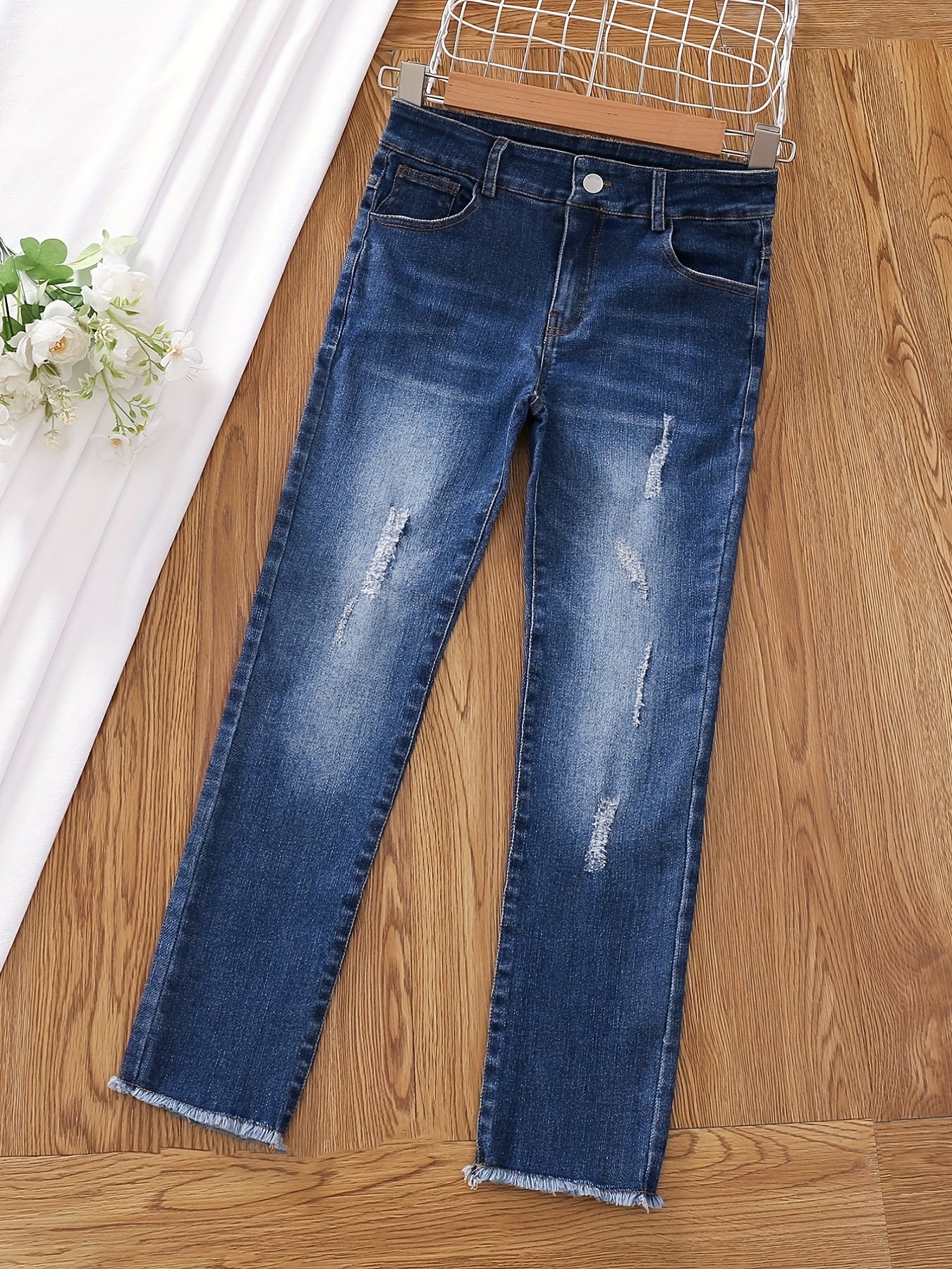 Girls Casual Ripped Skinny Jeans Teen Girls Stretchy Denim Pants