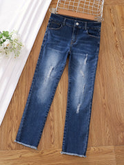 Girls Casual Ripped Skinny Jeans Teen Girls Stretchy Denim Pants