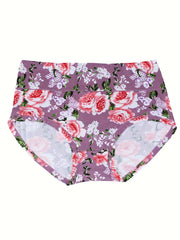 4 Pack Plus Size Panties Set Women's Plus Floral Print Briefs