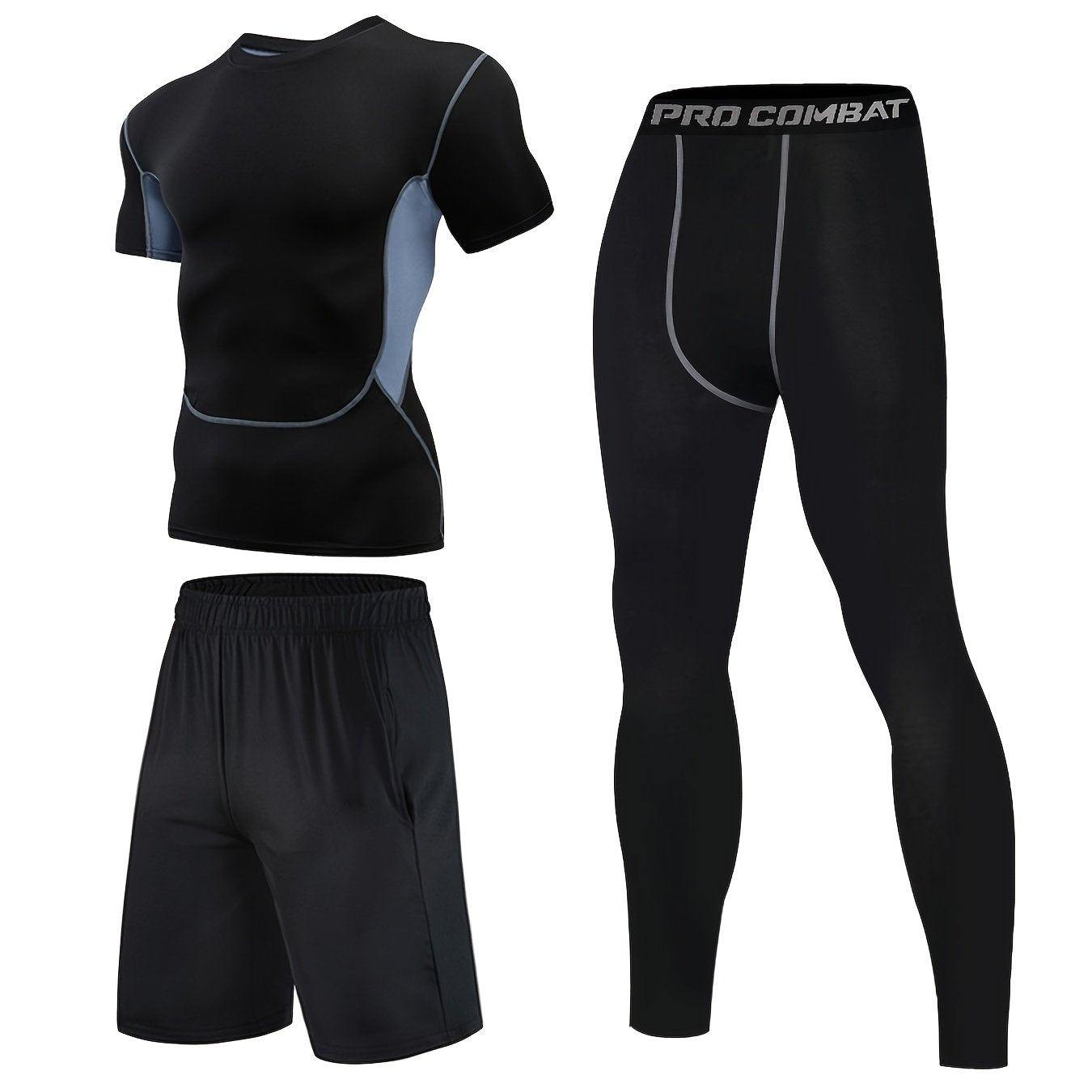 Men's 3-Piece Sports Suit: Stretchy & Comfy for Outdoor Fitness Training