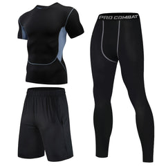 Men's 3-Piece Sports Suit: Stretchy & Comfy for Outdoor Fitness Training