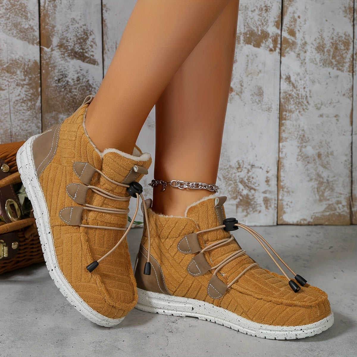 Plush Lined Thermal Flat Snow Boots Non Slip Fall Winter Warm Shoes