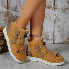 Plush Lined Thermal Flat Snow Boots Non Slip Fall Winter Warm Shoes