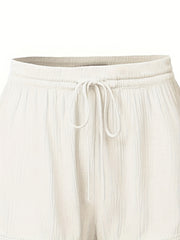 Casual Shorts Women's Plus Solid Elastic Drawstring Contrast Lace Trim