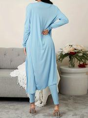 Ribbed Lounge Set Long Sleeve Robe & Tank Top & Pants