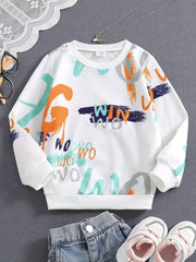 Graffiti Letter Print Boys Casual Pullover Sweatshirt