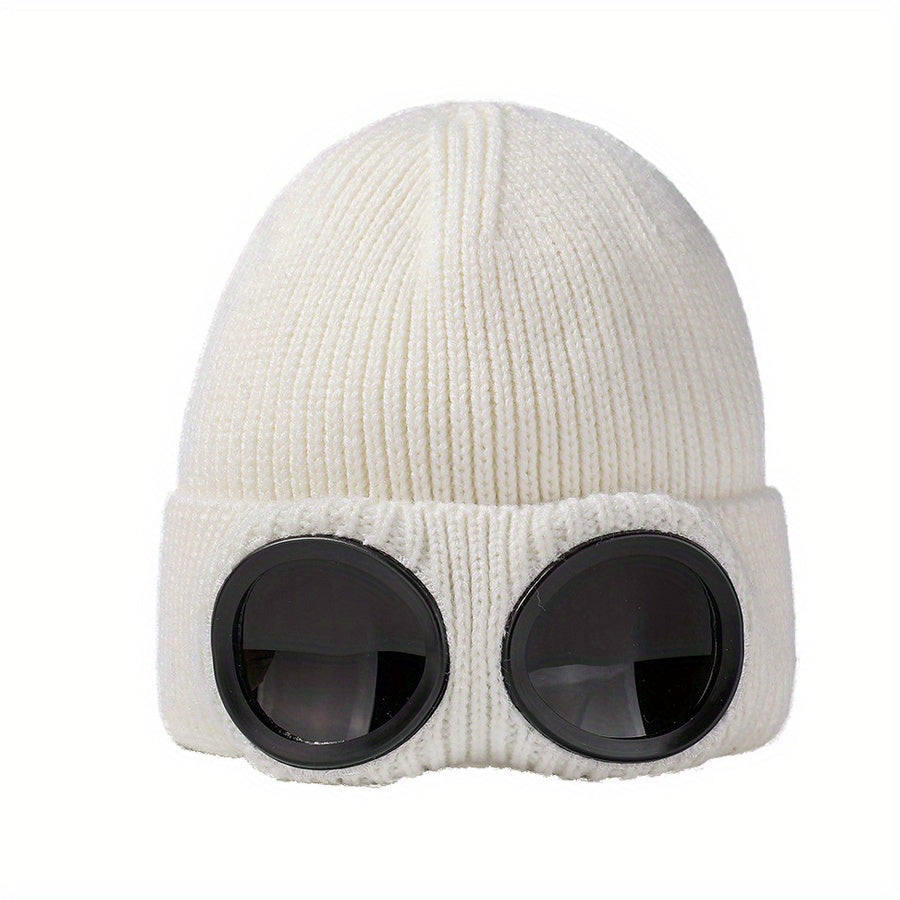Unisex Knitted Glasses Hats Ear Protection Velvet Windproof Ski Hat