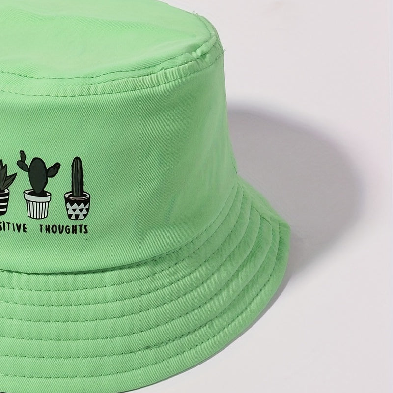 Cactus Print Bucket Hat Green Fisherman Cap Casual Basin Hat