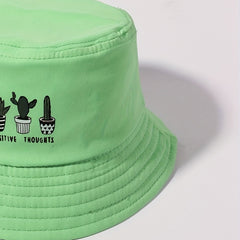 Cactus Print Bucket Hat Green Fisherman Cap Casual Basin Hat