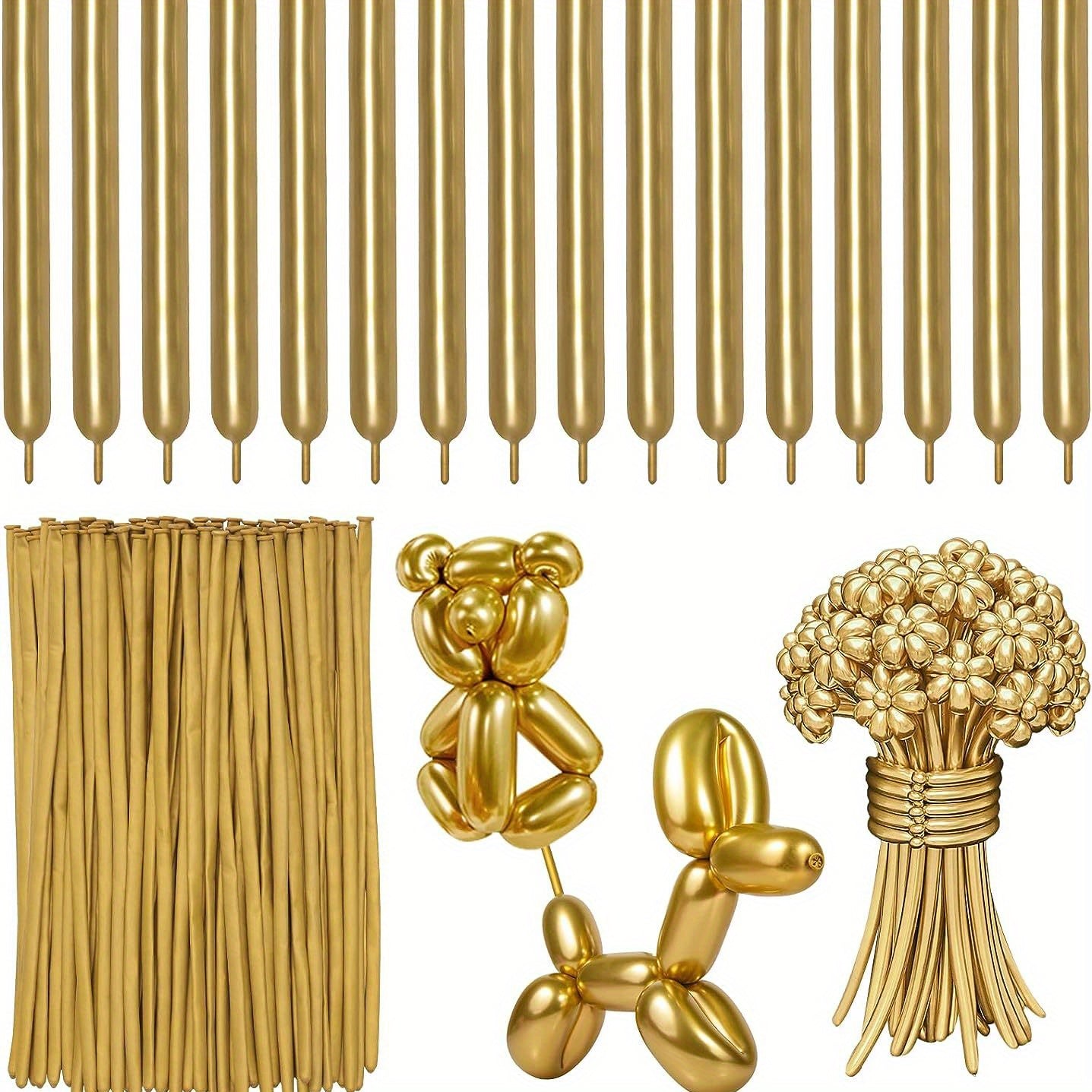 100pcs Metallic Golden Long Balloons For Party