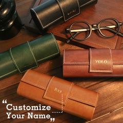 Engraved Vintage Faux Leather Glasses Case