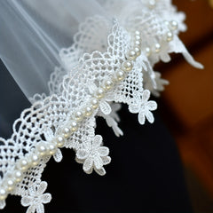 Bridal Veil Pearl Lace Trim Nylon Wedding Accessory M98