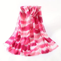 Boho Tie Dye Print Scarf Frayed Edge Thin Shawl