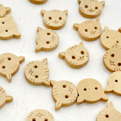 50pcs Wooden Cat Buttons 2 Holes Wood Kitty Buttons Coat Sweater Buttons