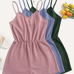 Solid Waffle Romper Jumpsuit 3 Pack V Neck Cami Romper