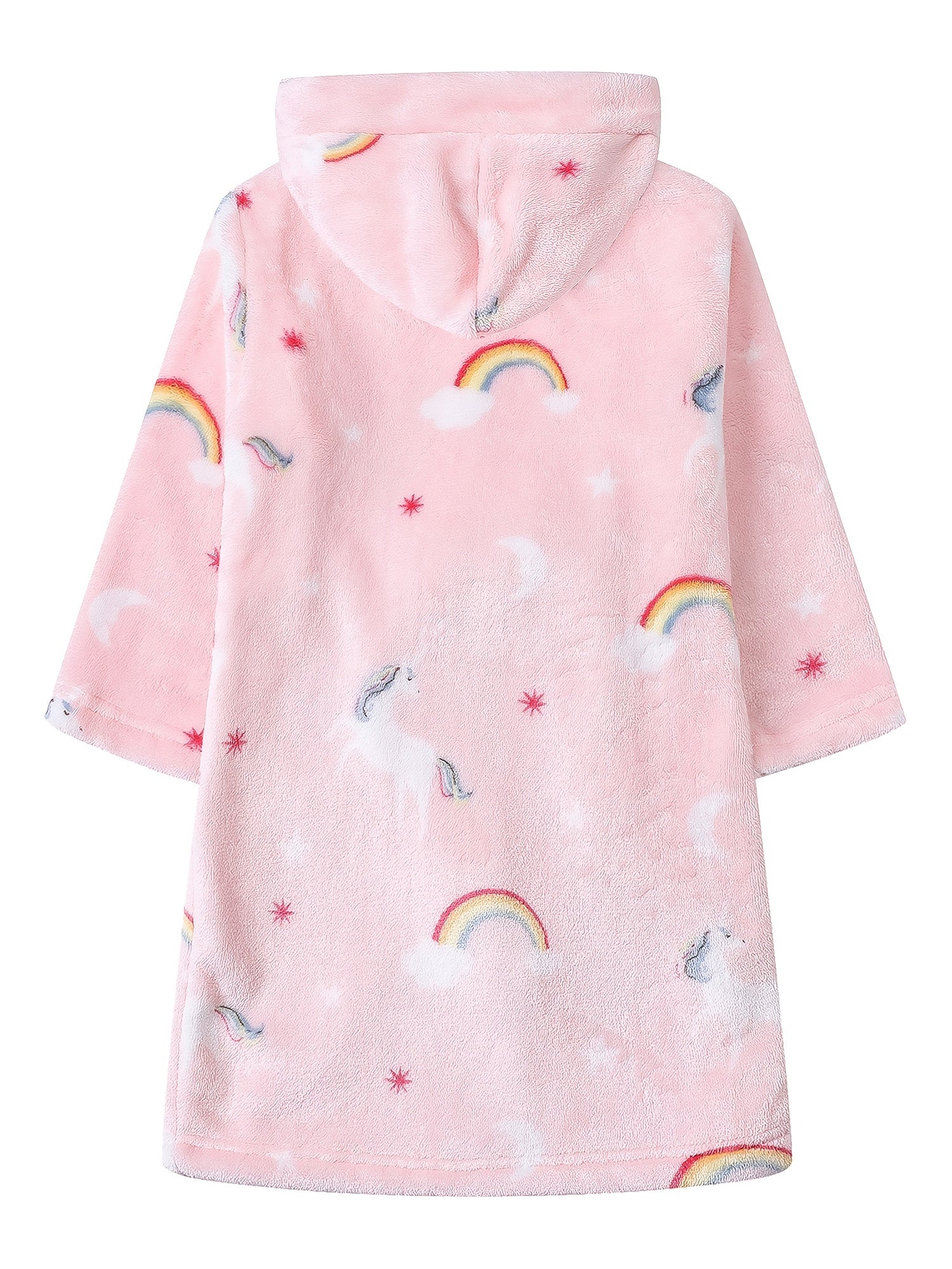 Girls Unicorn Rainbow Hooded Bathrobe Soft Warm Pockets Belt Robe Pyjamas