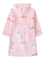 Girls Unicorn Rainbow Hooded Bathrobe Soft Warm Pockets Belt Robe Pyjamas