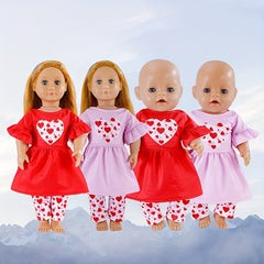 Love Heart Pattern Doll Outfit for 17 18 Inch Dolls Fits 43 Dolls Pink Red
