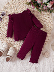 Baby Girls Autumn Winter Small Flying Sleeve Pullover Top Pants 2pcs Outwear Set
