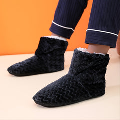 Men's Fleece Home Boots Wave Pattern Indoor Slippers Winter