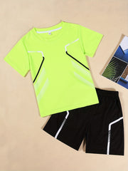 Boys 2pcs T shirt & Elastic Waist Shorts Set Geometric Print