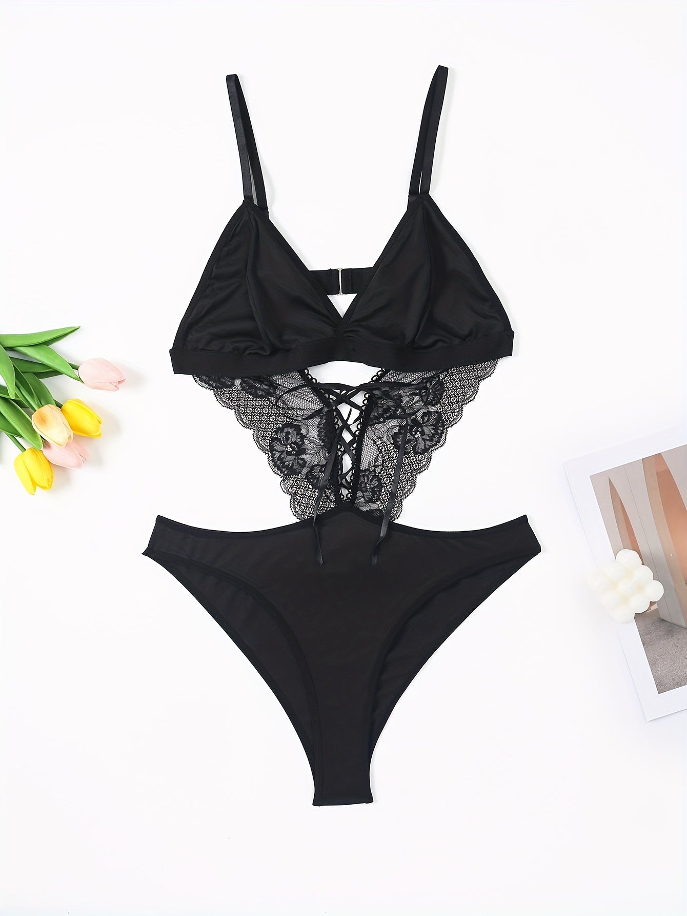 Lace Up Cutout Teddy Bodysuit