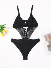 Lace Up Cutout Teddy Bodysuit
