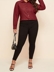 Plus Plaid & Skull Print Lace Button Up Long Sleeve Shirt Top