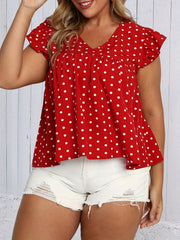 Polka Dot Print Ruffle Trim V Neck Tank Top