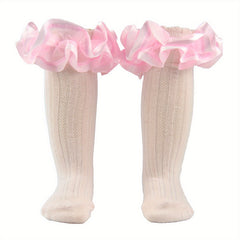 Girls Kids Lace Ruffled Crew Socks Sweet Breathable Comfy Skin-friendly