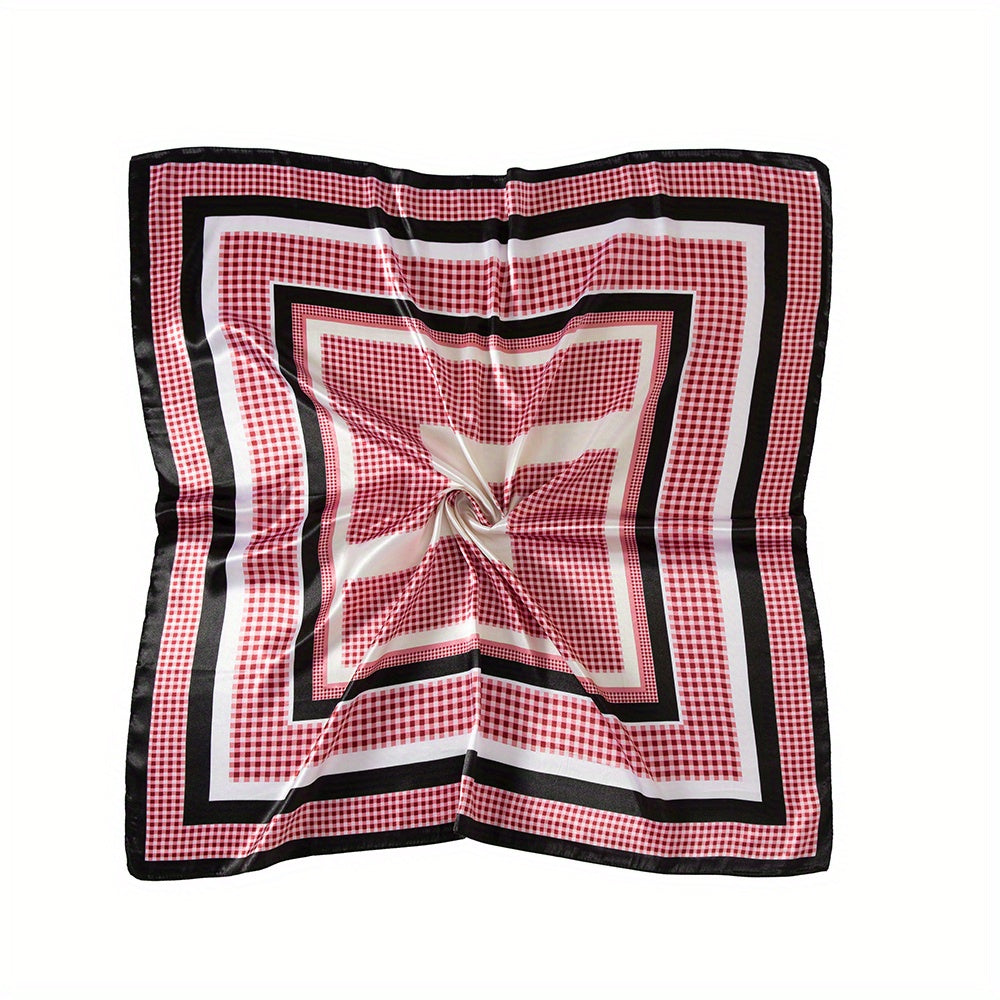 Plaid Satin Square Scarf Classic Shawl Printed Hijab Silk Bandana