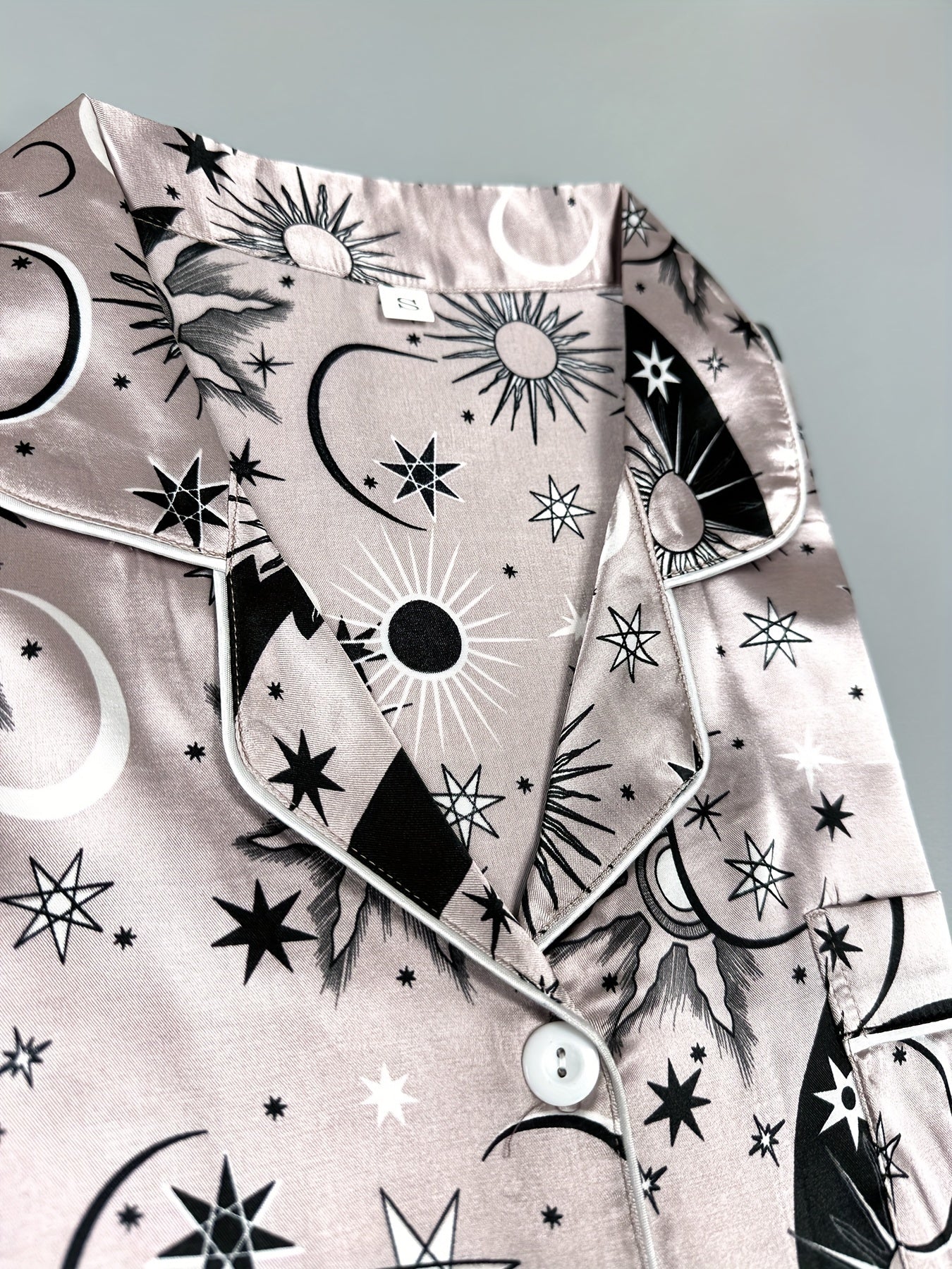 Starry Print Satin Pajama Set Long Sleeve Top & Pants