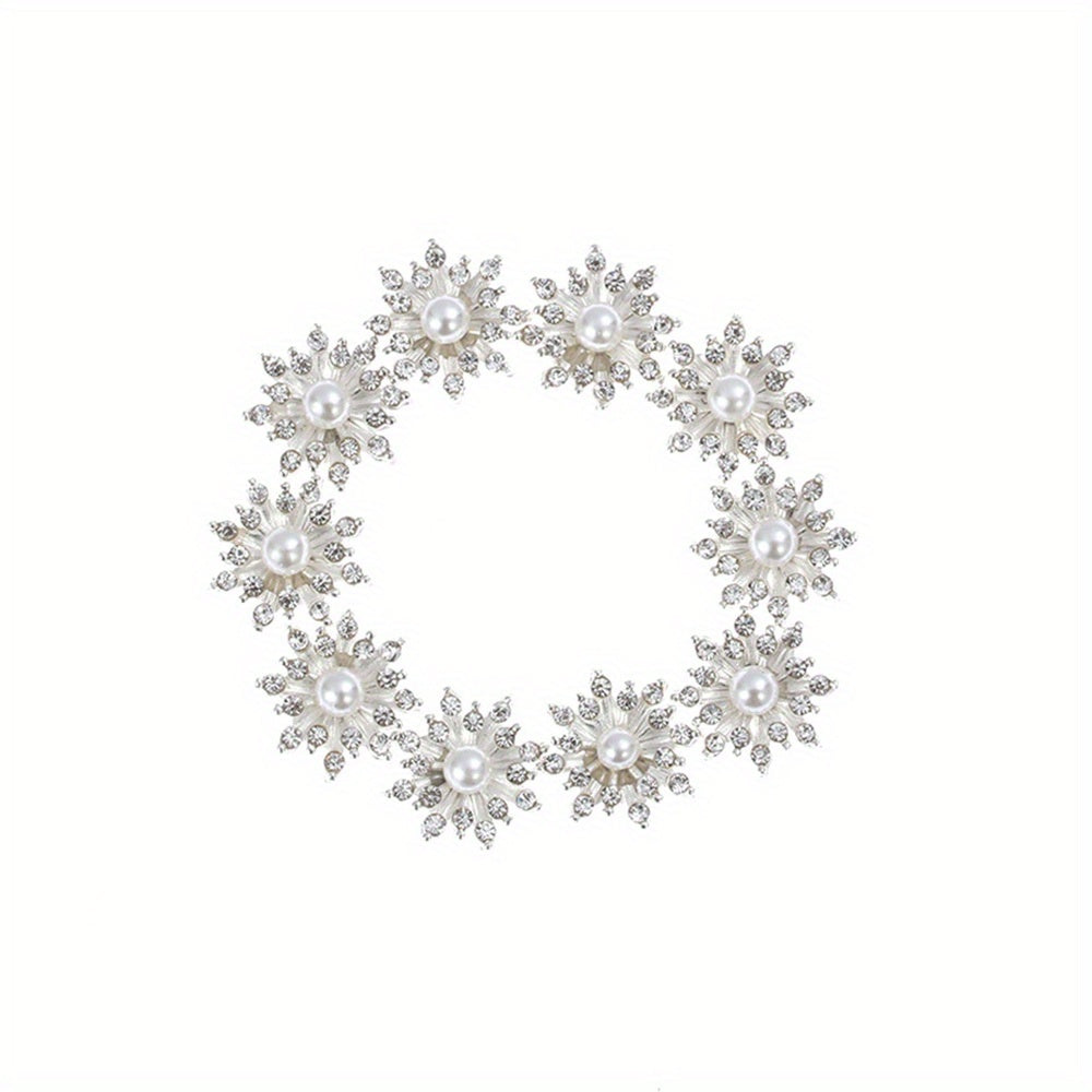 10pcs 16mm Snowflake Buttons Flatback Plating Pearl Buckle Rhinestone Button