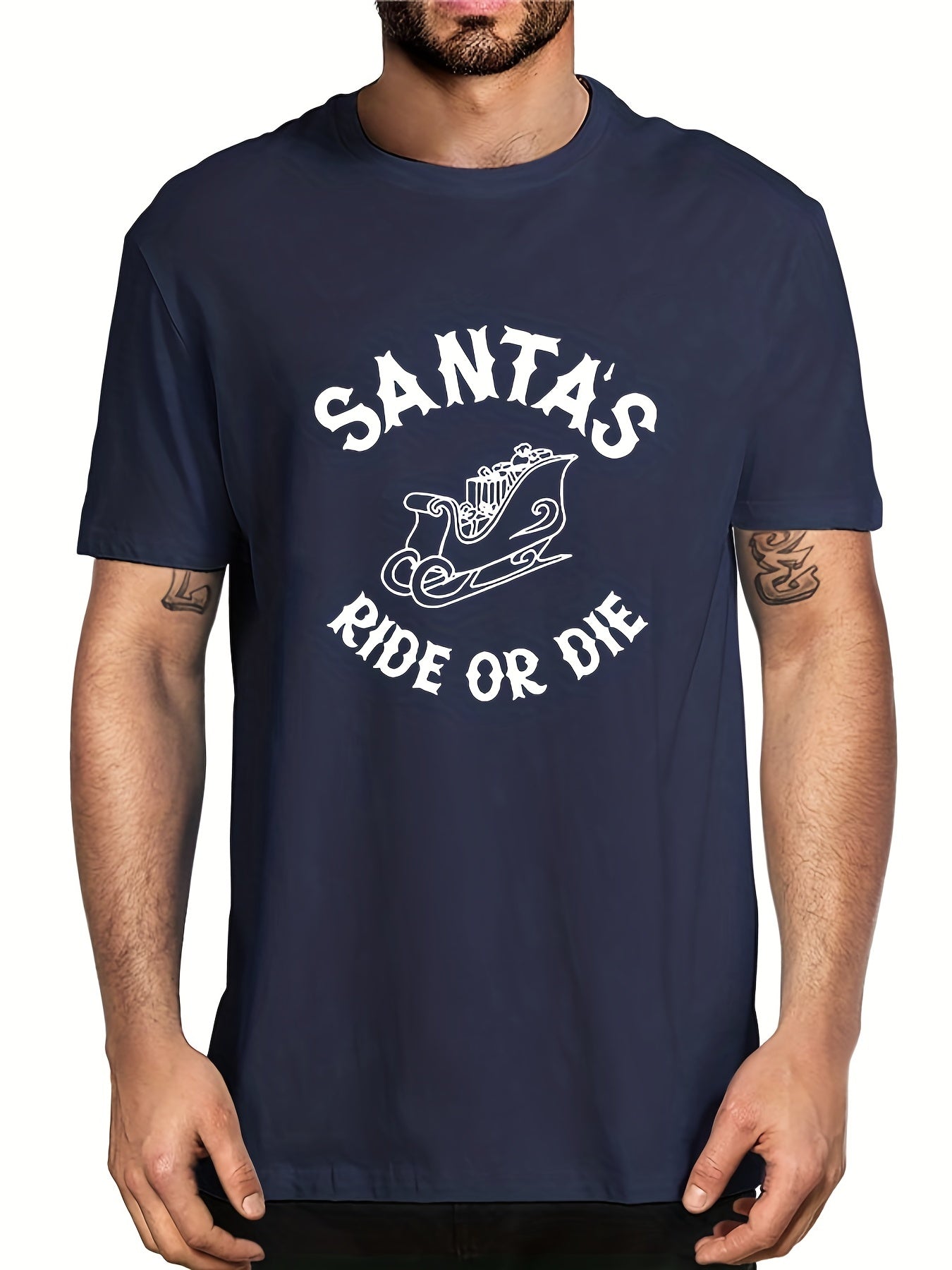 Santa's Ride Or Die Men's Letter Print T-shirt Casual Tee