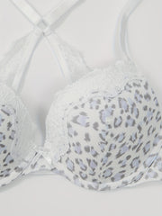 Sexy Leopard Print Lace Underwire Bra Push Up Padded Bow Bralette