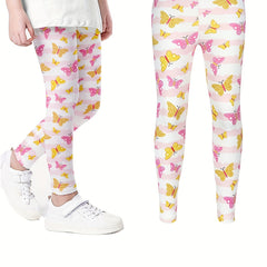 Girls Butterfly Fleece Warm Leggings Footless Tights Pants Kids Clothes