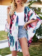 Colorblock Cover Up Shirt V Neck Half Sleeve Chiffon Blouse