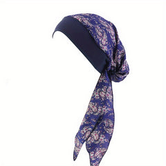 Flower Chain Print Bonnet Long Hair Lace Up Head Scarf Boho Elastic Silk Bonnet