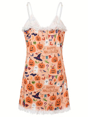 Sexy Halloween Nightdress Women's Plus Ghost Print V Neck Ca