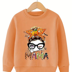 Spooky MAMA Pumpkin Graphic Sweatshirt Top For Teens Girls