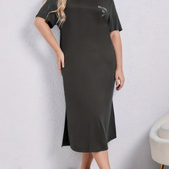 Loungewear Dress Women's Plus Slogan Print Short Sleeve Round Neck