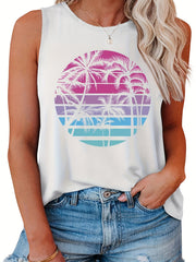 Coconut Tree Print Tank Top Women's