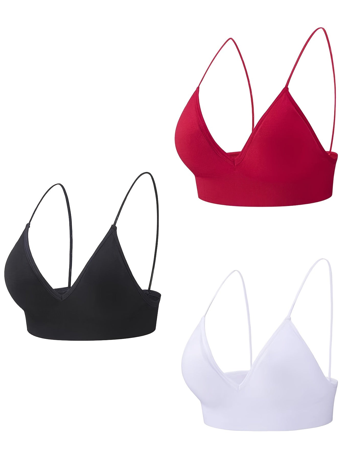 3 Pcs Thin Strap Sports Bras Breathable Padded Bra Women's Lingerie & Underwear