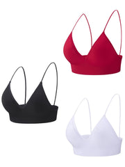 3 Pcs Thin Strap Sports Bras Breathable Padded Bra Women's Lingerie & Underwear
