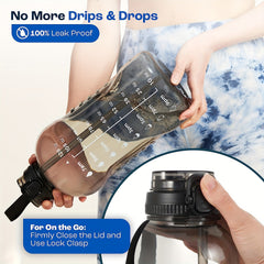 3.8L Water Bottle with Time Marker & Lid - Leakproof, Straw, Gym, Fitness, Outdo