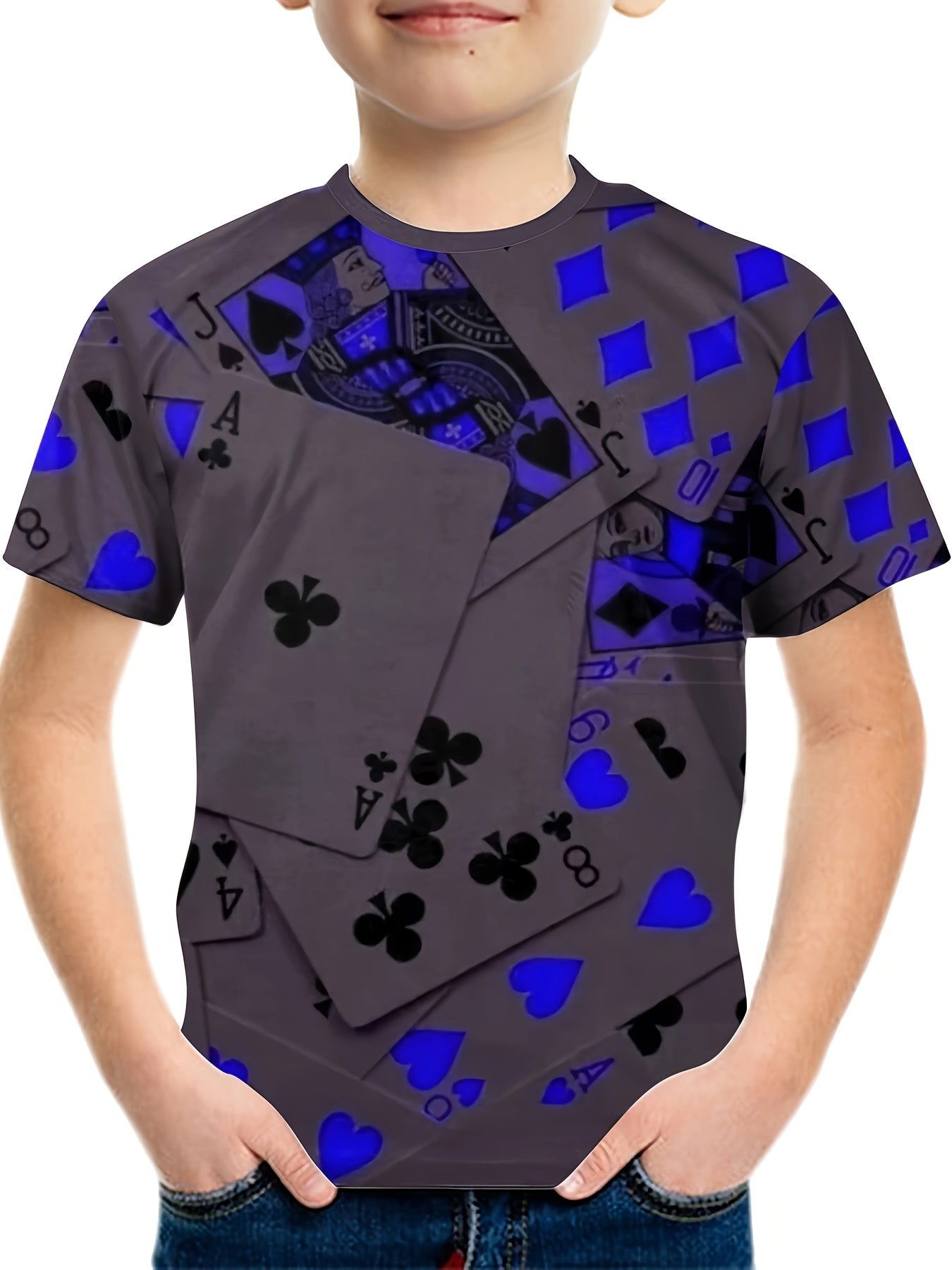 3D Print Number Cards Boy's T-shirt Kids Short Sleeve Summer Tee