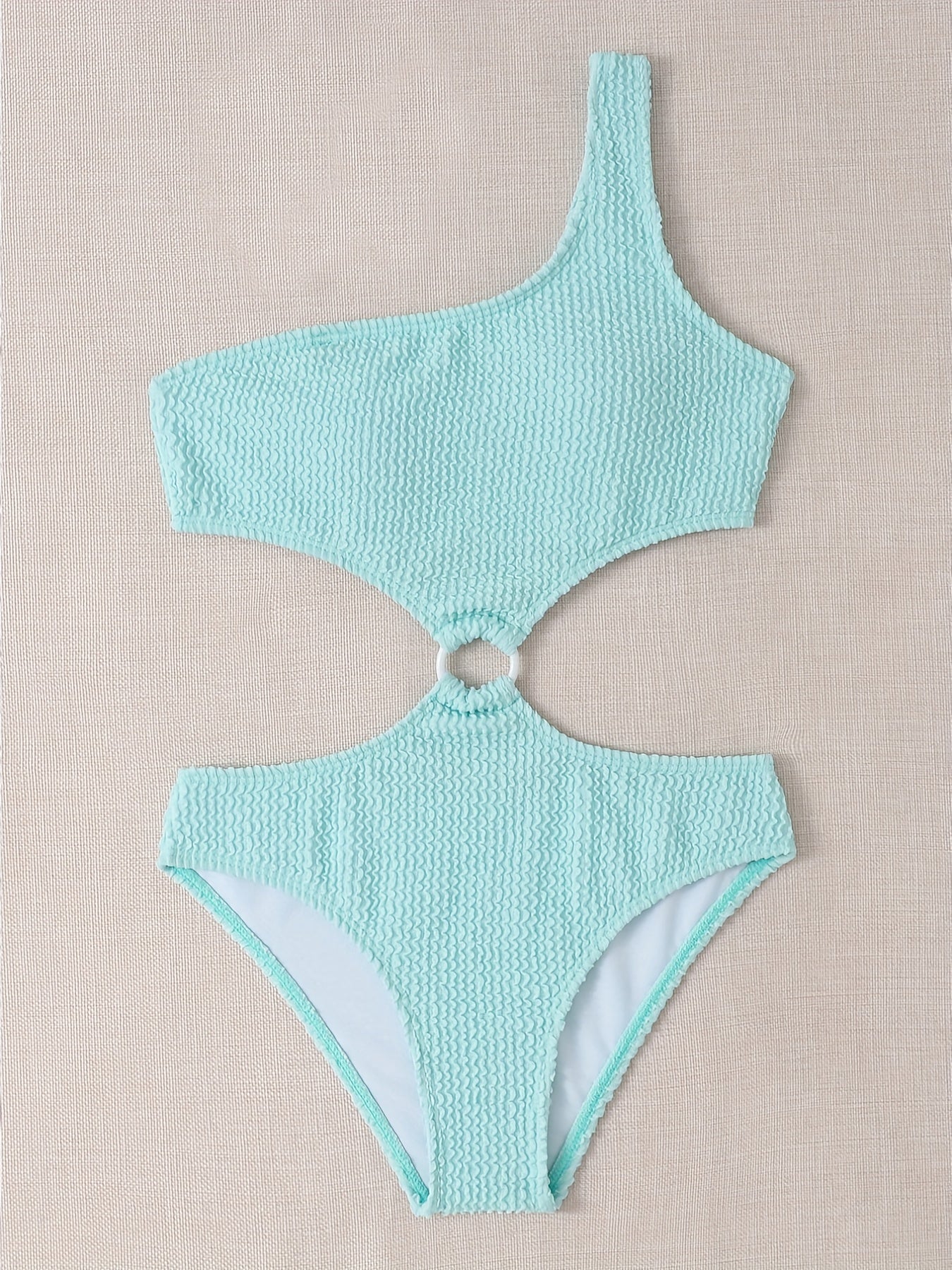 Girls One Piece Swimsuit with One Shoulder Round Ring