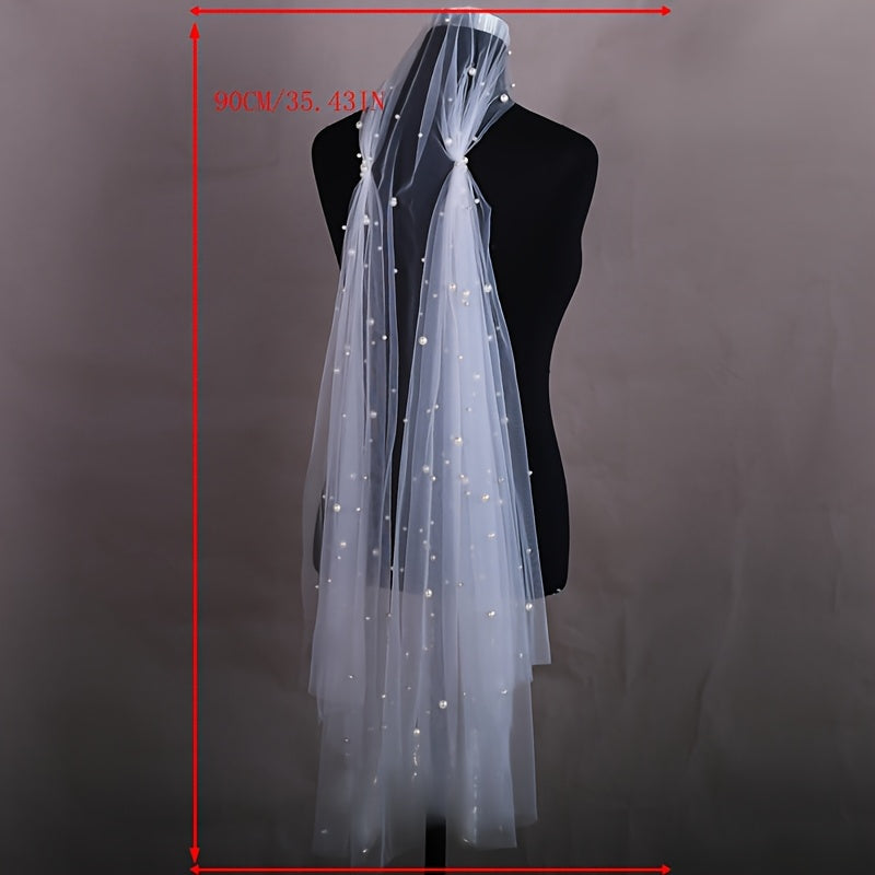 Long Bridal Veil with Faux Pearl Accents