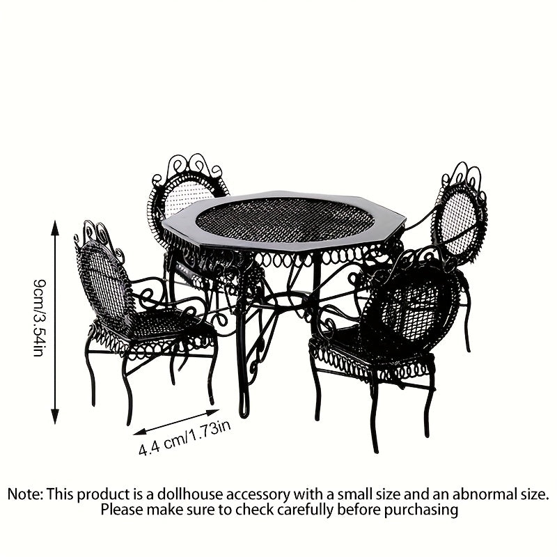 Dollhouse 1:12 Outdoor Garden Furniture Octagonal Iron Table and Chair Set